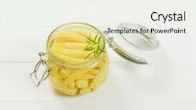  Presentation with sweet corn - Slide set with jar of sweet baby corn background and a  colored foreground
