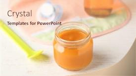  Presentation with baby food - Colorful PPT layouts enhanced with jar-of-tasty-baby-food backdrop and a lemonade colored foreground