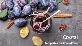  Presentation with jam - PPT theme with jar of tasty plum jam background and a gray colored foreground