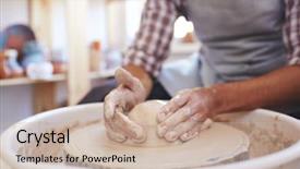  Presentation with spinning wheel - Cool new PPT layouts with jar on spinning pottery wheel backdrop and a soft green colored foreground