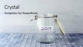  Presentation with financial money market - PPT theme enhanced with jar with 2019 label financial background and a light gray colored foreground