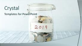  Presentation with 2019 - Theme with jar with 2019 label financial background and a sky blue colored foreground