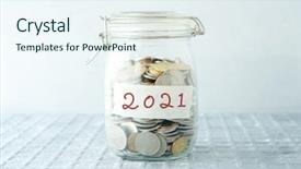  Presentation with 2021 - Slides having jar with 2021 label financial background and a sky blue colored foreground
