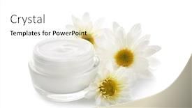  Presentation with cream - Slide set consisting of jar with body cream and flowers on white background background and a white colored foreground