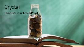  Presentation with saving - Beautiful PPT theme featuring jar with coin for eduction backdrop and a seafoam green colored foreground