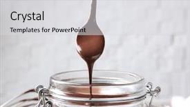  Presentation with sauce - Presentation design with jar with delicious chocolate sauce background and a light gray colored foreground