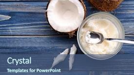  Presentation with coconut oil - Theme having jar with fresh coconut oil background and a ocean colored foreground