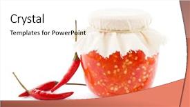  Presentation with chili - Slides enhanced with jar with homemade sambal oelek and fresh chili peppers on white background and a white colored foreground