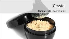  Presentation with makeup brushes and make up - Presentation consisting of jar with loose cosmetic powder background and a light gray colored foreground