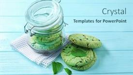  Presentation with chocolate chip cookies - Slides consisting of jar with mint chocolate chip cookies on wooden table background and a cool aqua colored foreground