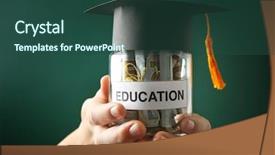  Presentation with education money - PPT theme having jar with money for education background and a ocean colored foreground