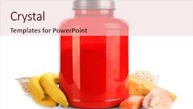  Presentation with protein food - Beautiful slides featuring jar with powder and high backdrop and a  colored foreground
