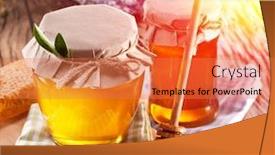  Presentation with honey - Beautiful PPT theme featuring jars full of fresh honey and honeycombs colorful nature background backdrop and a coral colored foreground