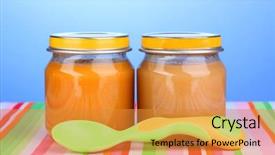  Presentation with napkin - Colorful PPT theme enhanced with jars of baby puree backdrop and a gold colored foreground