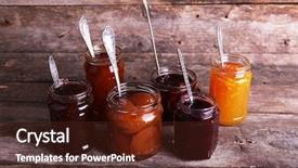  Presentation with jam - Audience pleasing presentation theme consisting of jars of tasty jam backdrop and a tawny brown colored foreground
