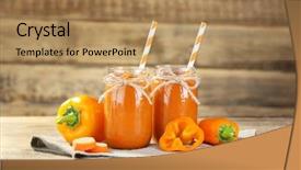  Presentation with smoothie - PPT layouts consisting of jars with bell pepper smoothie background and a coral colored foreground