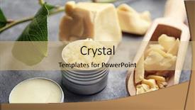  Presentation with butter - PPT theme consisting of jars with cocoa butter cosmetics background and a coral colored foreground