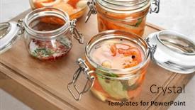  Presentation with salmon - Beautiful theme featuring jars-with-delicious-marinated-salmon backdrop and a coral colored foreground