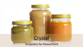  Presentation with baby food - Slide deck featuring jars with different baby food background and a gold colored foreground