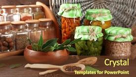  Presentation with spices - Cool new slide deck with jars with pickled vegetables beans backdrop and a tawny brown colored foreground
