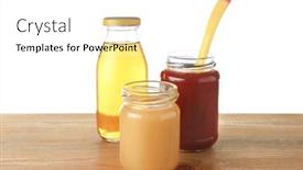  Presentation with baby bottle - PPT theme with jars with yummy baby food and bottle of apple juice on wooden table against white background background and a white colored foreground