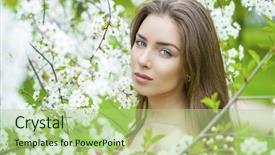  Presentation with jasmine flower - Audience pleasing PPT theme consisting of jasmine flower - portrait of beautiful brunette backdrop and a mint green colored foreground