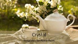  Presentation with afternoon tea - PPT theme with jasmine tea in a glass background and a coral colored foreground