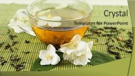  Presentation with jasmine - Slide set consisting of jasmine tea on table background and a soft green colored foreground