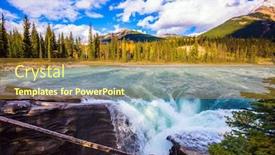  Presentation with waterfall - Amazing PPT theme having jasper-park-mountains-river backdrop and a gold colored foreground