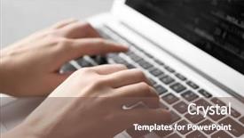  Presentation with java programming - Colorful presentation theme enhanced with java programming - programmer using laptop closeup backdrop and a violet colored foreground