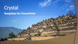  Presentation with borobudur temple - PPT theme with javanese culture - borobudur temple at sunny day background and a teal colored foreground