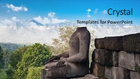  Presentation with javanese - Slides featuring javanese culture - buddha statue mountain on background background and a teal colored foreground