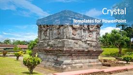  Presentation with candi - Colorful slides enhanced with javanese culture - candi penataran temple in blitar backdrop and a teal colored foreground