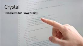  Presentation with javascript - PPT theme enhanced with javascript - hand of programmer showing something background and a light gray colored foreground
