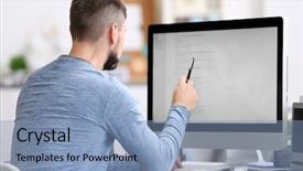  Presentation with javascript - Cool new presentation theme with javascript - handsome young programmer working backdrop and a light blue colored foreground