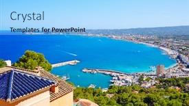  Presentation with village - PPT theme consisting of javea xabia village aerial view in mediterranean sea of alicante spain background and a light blue colored foreground