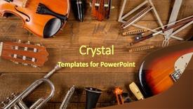  Presentation with jazz age - Theme having jazz age - instrument in wood background background and a tawny brown colored foreground
