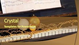  Presentation with musical instruments piano keys and - Colorful slide deck enhanced with jazz age - piano keys decorated with golden backdrop and a tawny brown colored foreground