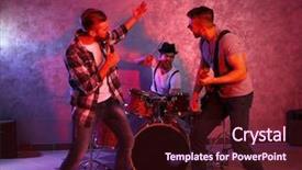  Presentation with triangle musical instrument - Audience pleasing slides consisting of jazz band - musicians playing musical instruments backdrop and a  colored foreground