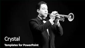 Presentation with trumpet - PPT layouts featuring jazz band - portrait of a musician playing background and a black colored foreground