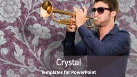  Presentation with trumpet - Audience pleasing PPT theme consisting of jazz band - young man holding trumpet backdrop and a gray colored foreground