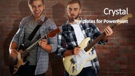  Presentation with brick wall - Audience pleasing PPT theme consisting of jazz band - young men playing guitars backdrop and a tawny brown colored foreground