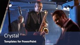  Presentation with jazz - Audience pleasing slide set consisting of jazz-band-on-stage-group backdrop and a ocean colored foreground