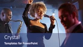  Presentation with jazz - Presentation design enhanced with jazz-band-on-stage-group background and a ocean colored foreground