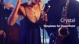  Presentation with jazz - Beautiful slide set featuring jazz-band-playing-on-stage backdrop and a navy blue colored foreground