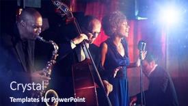  Presentation with jazz - Presentation theme with jazz-band-playing-on-stage background and a navy blue colored foreground