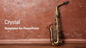  Presentation with jazz music - Slide deck with jazz music - golden saxophone on brown wall background and a red colored foreground