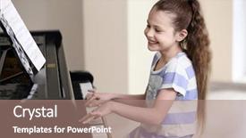  Presentation with piano - Colorful PPT theme enhanced with jazz music - small girl playing piano backdrop and a coral colored foreground