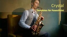  Presentation with jazz - Slide deck with jazz-musician-playing-saxophone background and a tawny brown colored foreground