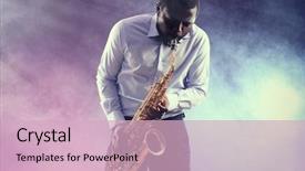  Presentation with music african american jazz musician - Cool new presentation theme with jazz musician playing the saxophone backdrop and a soft green colored foreground